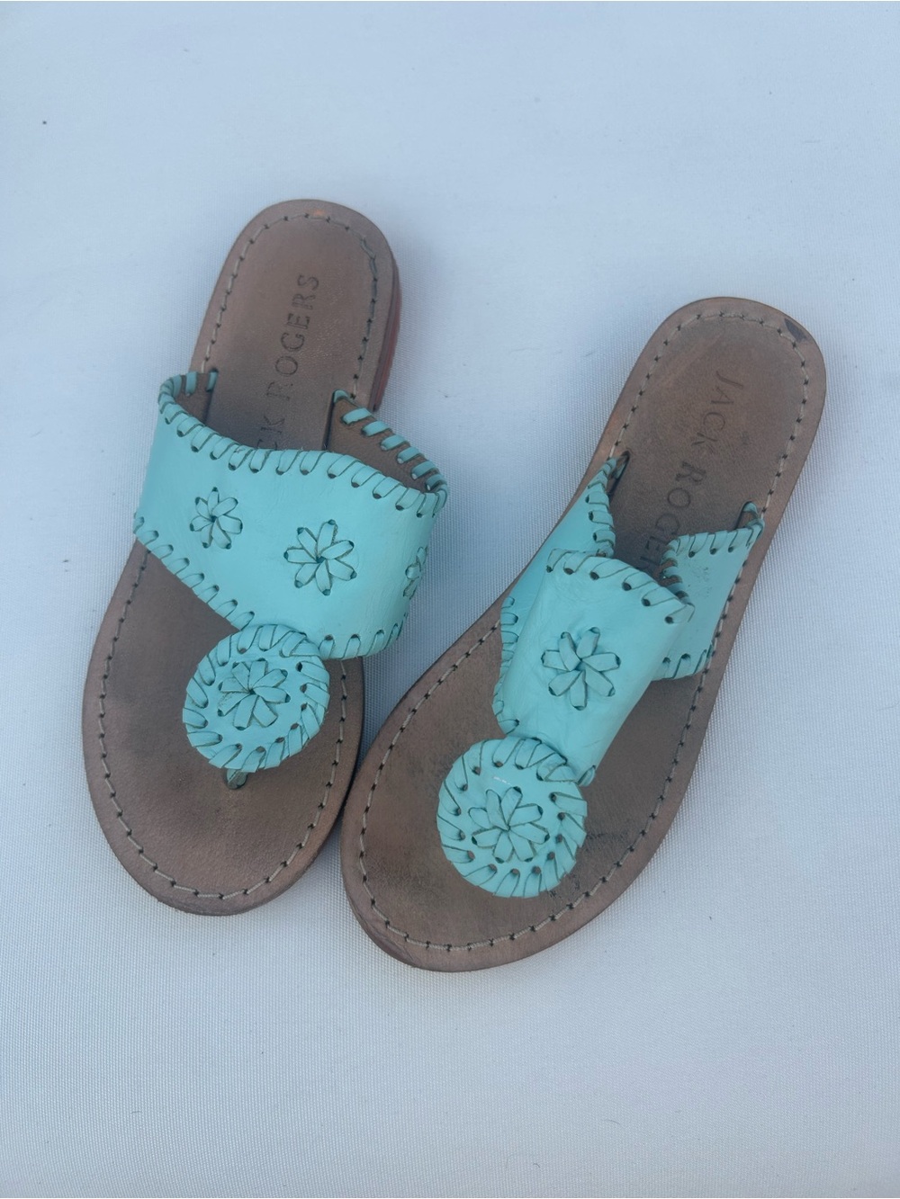 Jack Rogers Turquoise Leather Thong Sandals, Girls size 13